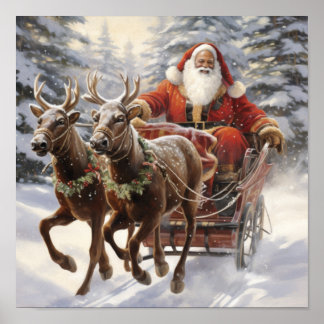 Afro-Amerikaanse Santa Holly en Ivy Reindeer Poster