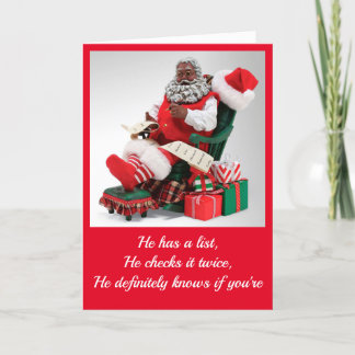 Afro-Amerikaanse Santa's Nice List Christmas Kaart