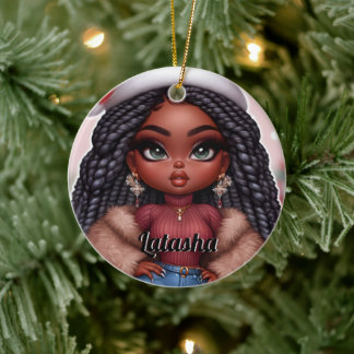 Afro-Amerikaanse Schattigee Kerstvrouw Keramisch Ornament