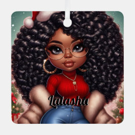 Afro-Amerikaanse Schattigee Kerstvrouw Metalen Ornament