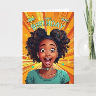 Afro-Amerikaanse Teen Girl Pop Art Style Verjaarda Kaart