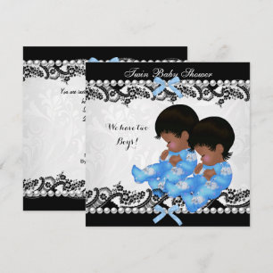 Afro-Amerikaanse Tweeling Jongens Baby Shower Blau Kaart