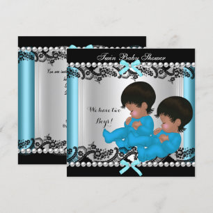 Afro-Amerikaanse Tweeling Jongens Baby Shower Blau Kaart
