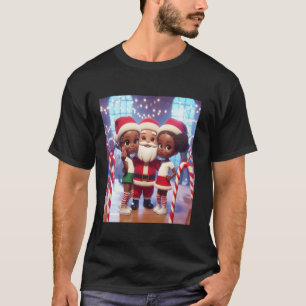 Afro-Amerikaanse Tween Zusters Met Santa Selfie C T-shirt
