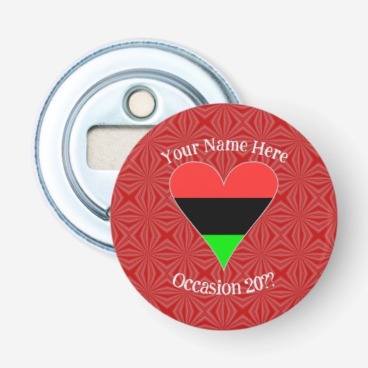 Afro-Amerikaanse vlag Heart Funky, gepersonaliseer Button Flesopener (Voorkant)