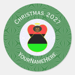 Afro-Amerikaanse Vlag Kerstengel Personaliseer Ronde Sticker