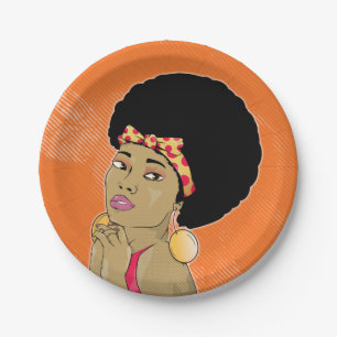 Afro-Amerikaanse vrouw 70's Disco Papieren Bordje