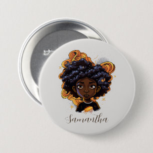 Afro-Amerikaanse vrouw - Bruine wervelingen Ronde Button 7,6 Cm