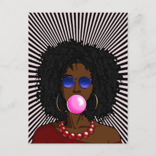 Afro-Amerikaanse vrouw Bubble gum Popart Briefkaart