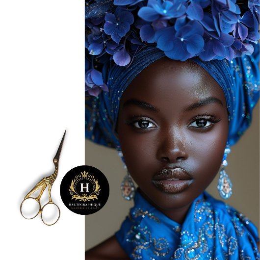 Afro-Amerikaanse vrouw in blauwe bloemen decoupage Tissuepapier