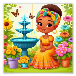 Afro-Amerikaanse vrouw in een tuin Foto Afdruk