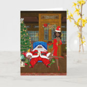 Afro-Amerikaanse vrouw kerst Kaart met Santa (Gele Bloem)