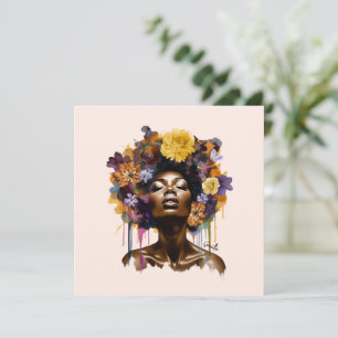 Afro-Amerikaanse Vrouw met Bloemen Afro Haar (3)