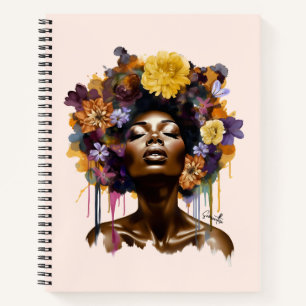 Afro-Amerikaanse Vrouw met Bloemen Afro Haar (3) Notitieboek