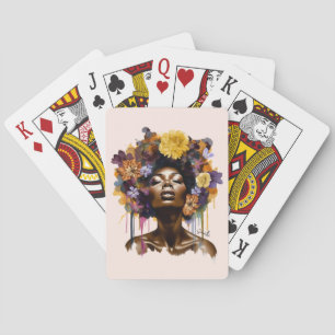 Afro-Amerikaanse Vrouw met Bloemen Afro Haar (3) Pokerkaarten