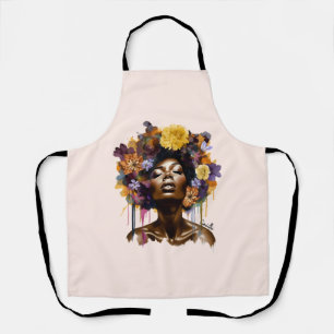 Afro-Amerikaanse Vrouw met Bloemen Afro Haar (3) Schort