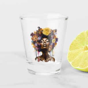 Afro-Amerikaanse Vrouw met Bloemen Afro Haar (3) Shot Glas