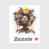 Afro-Amerikaanse Vrouw met Bloemen Afro Haar (3) Sticker (Vel)