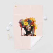 Afro-Amerikaanse Vrouw met Bloemen Afro Hair Golfhanddoek (Insitu)