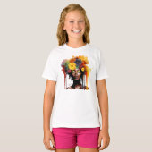 Afro-Amerikaanse Vrouw met Bloemen Afro Hair T-shirt (Voorkant volledig)