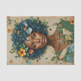 Afro-Amerikaanse vrouw met bloemen - Decoupage Tissuepapier