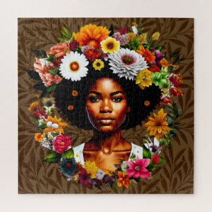 Afro-Amerikaanse vrouw met bloemenkroon Legpuzzel