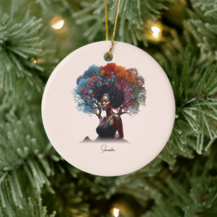 Afro-Amerikaanse vrouw met boomversierd haar Keramisch Ornament