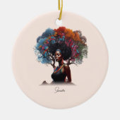 Afro-Amerikaanse vrouw met boomversierd haar Keramisch Ornament (Voorkant)