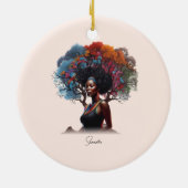 Afro-Amerikaanse vrouw met boomversierd haar Keramisch Ornament (Achterkant)