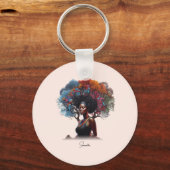 Afro-Amerikaanse vrouw met boomversierd haar Sleutelhanger (Achterkant)