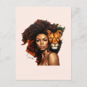 Afro-Amerikaanse vrouw met majestueuze leeuw Briefkaart (Voorkant)