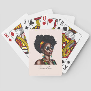 Afro-Amerikaanse vrouw met stijlvolle zonnebril Pokerkaarten