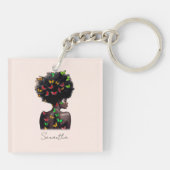 Afro-Amerikaanse vrouw met vlinder gevulde Afro Sleutelhanger (Achterkant)