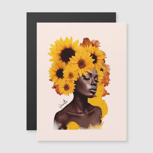 Afro-Amerikaanse vrouw met zonnebloem Afro haar (Voorkant / Achterkant)