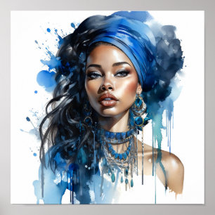 Afro-Amerikaanse Vrouw Waterverf Schilderij Poster