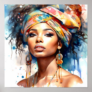 Afro-Amerikaanse Vrouw Waterverf Schilderij Poster