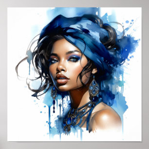 Afro-Amerikaanse Vrouw Waterverf Schilderij Poster