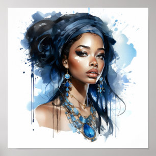 Afro-Amerikaanse Vrouw Waterverf Schilderij Poster