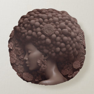 Afro-Amerikaanse vrouw zwart koningin melanine pop Rond Kussen