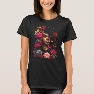 Afro-Amerikaanse vrouw zwart meisje met bloemen gr T-shirt
