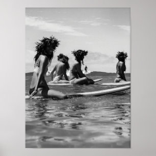 Afro-Amerikaanse Vrouwen Surfen Print, Zwart en Wi Poster
