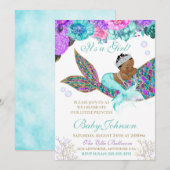 Afro-Amerikaanse zeemeermin Baby shower Glitter Ta Kaart (Voorkant / Achterkant)