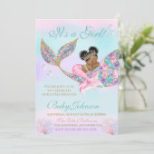 Afro-Amerikaanse zeemeermin Baby shower Glitter Ta Kaart (Staand voorkant)