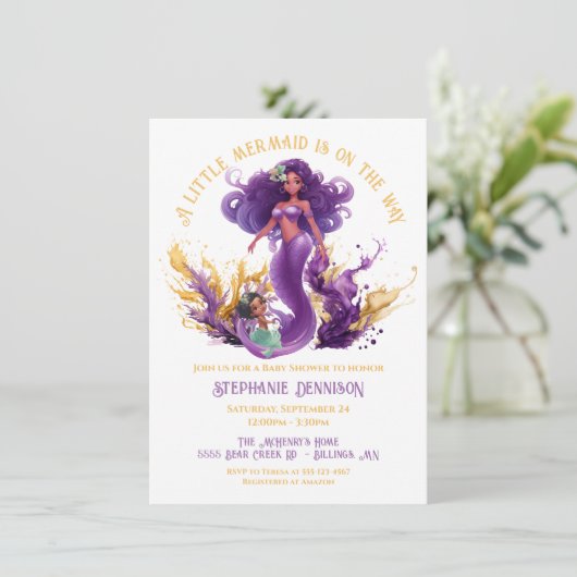 Afro-Amerikaanse Zeemeermin Baby Shower Kaart (Staand voorkant)