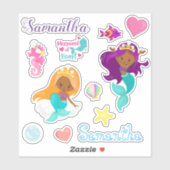 Afro-Amerikaanse Zeemeermin gepersonaliseerde set Sticker (Vel)