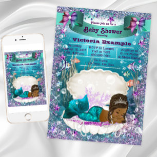 Afro-Amerikaanse Zeemeermin Prinses Baby Shower Kaart