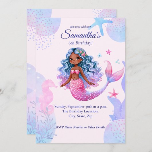 Afro-Amerikaanse zeemeermin roze en Paarse partij Kaart (Voorkant / Achterkant)