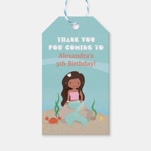 Afro-Amerikaanse zeemeermin verjaardagsfeestje cad Cadeaulabel (Voorkant)