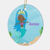 Afro-Amerikaanse Zeemeerminnaar Cute Custom Kinder Keramisch Ornament (Links)