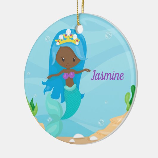 Afro-Amerikaanse Zeemeerminnaar Cute Custom Kinder Keramisch Ornament (Links)